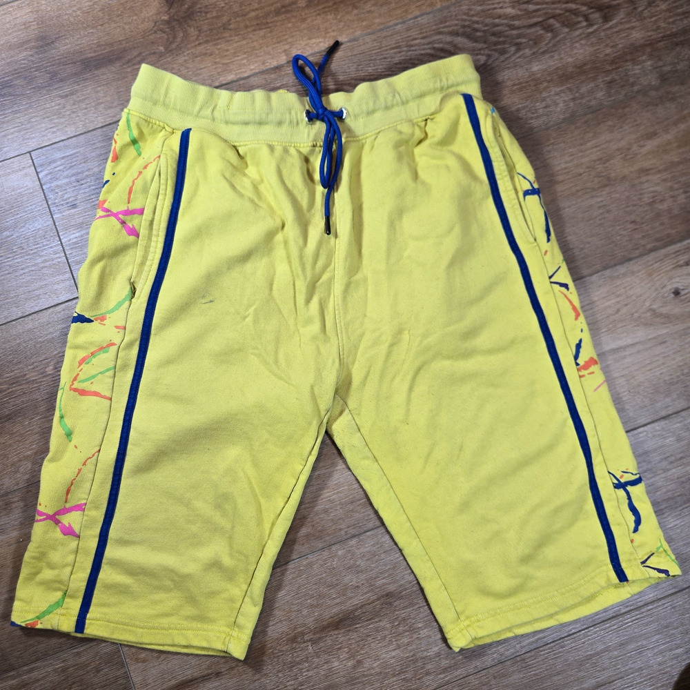 Switch Remarkable Gym Shorts Mens XXL Yellow Graffiti Cotton Streetwear Paint